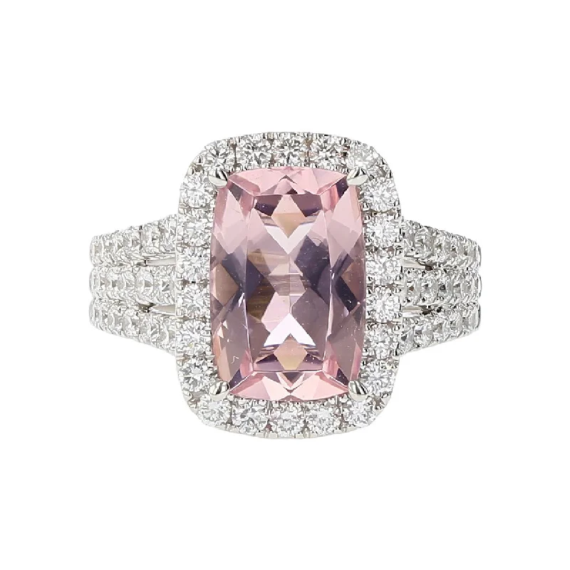 Women’s rose gold diamond engagement rings-Morganite and Diamond Halo Ring