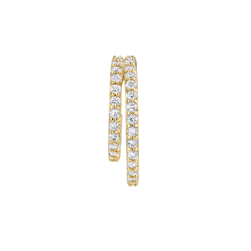 Women’s diamond drop earrings-Double Pavé Hoop - White Diamond / 14k Yellow Gold