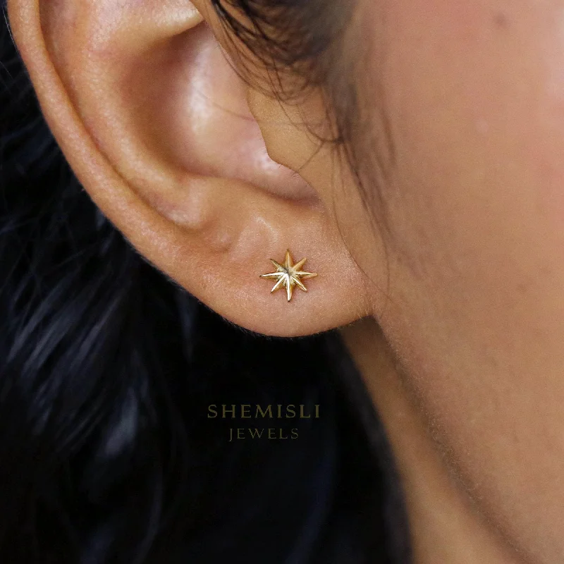 Women’s drop earrings-Tiny Star Studs Earrings, Starburst Studs, Celestial Earrings for Stacking Unisex, Gold, Silver SHEMISLI - SS032