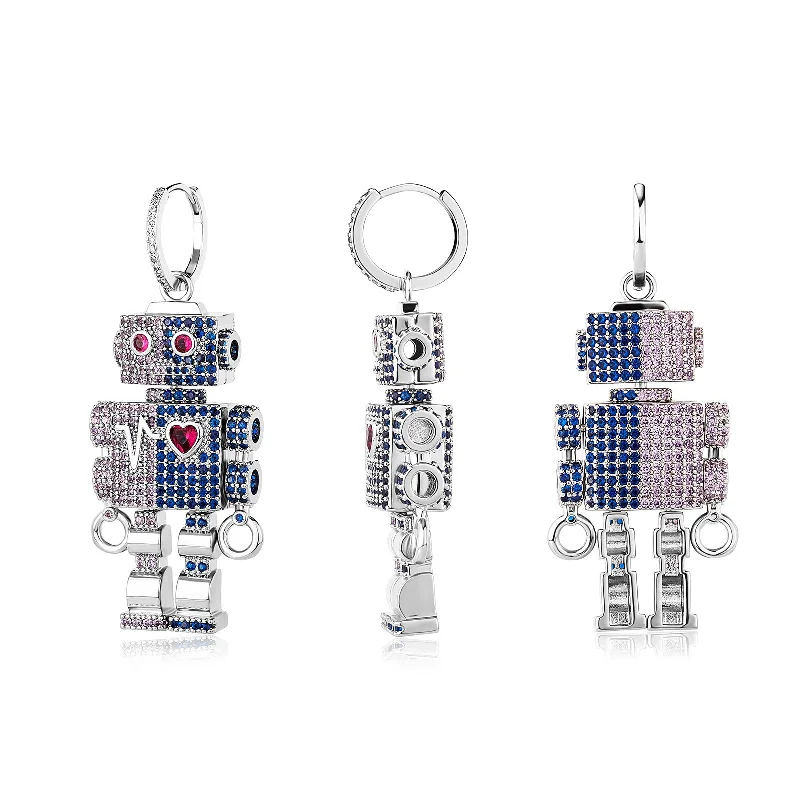 Women’s sterling silver drop earrings-Robot Heartbeat Earrings