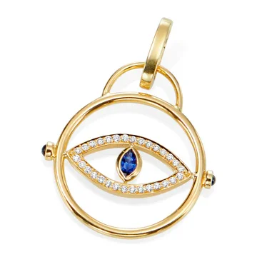 Women’s split band engagement rings-Lucky Life Sapphire and Diamond Evil Eye Charm in 18K Yellow Gold