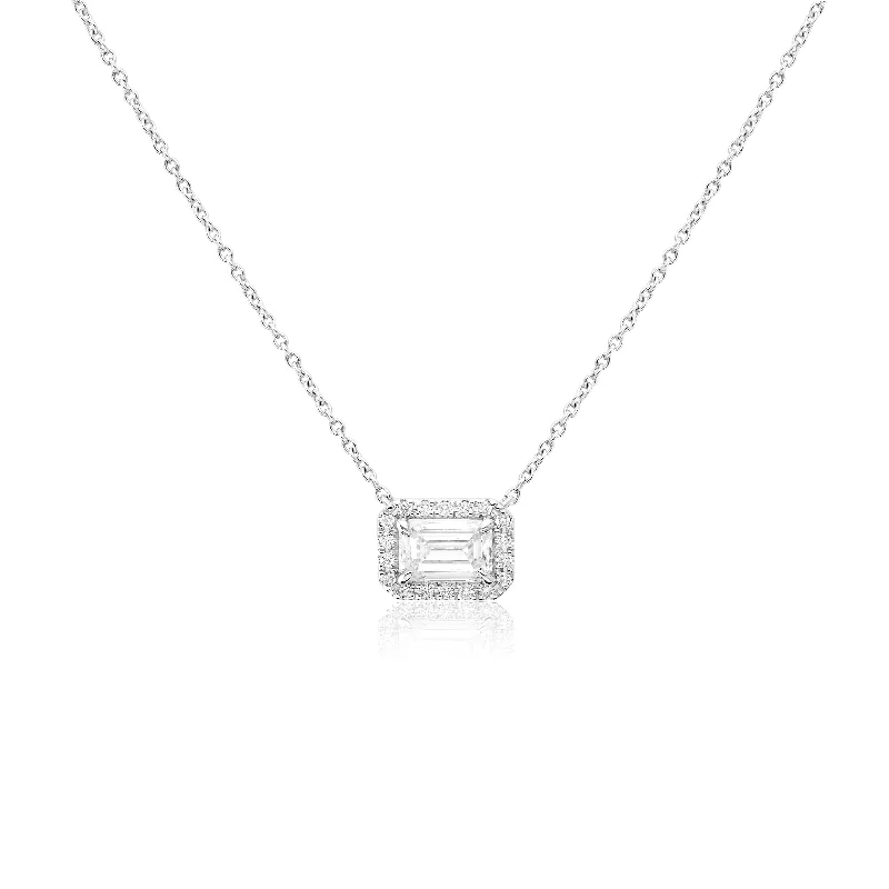 Women’s elegant necklaces-Emerald Diamond Pendant With Halo