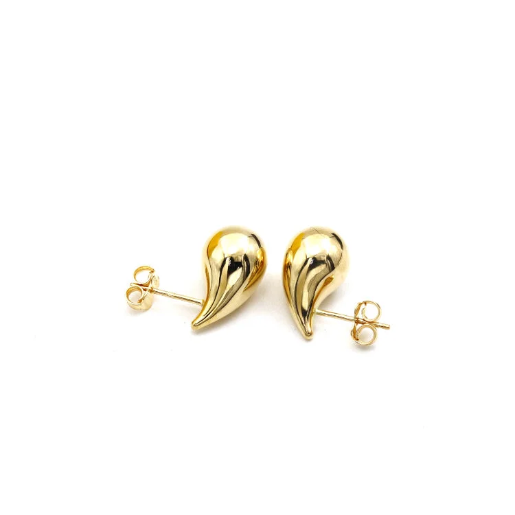 Women’s custom earrings-Real Gold 3D Large Plain Teardrop Stud Earrings Set - Model 9175 E1905