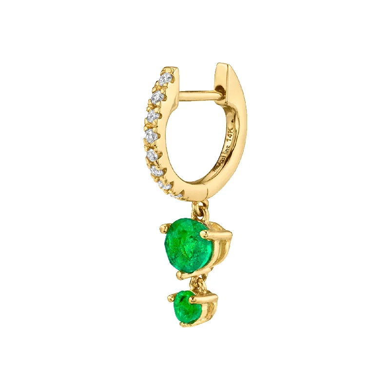 Women’s colored crystal earrings-Double Solitaire Huggie - Emerald / 14k Yellow Gold