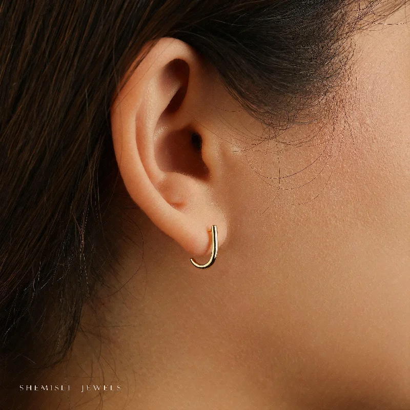 Women’s gemstone hoop earrings-L Shape Small Bar Studs, Hook Hoop Earrings,  Unisex, Gold, Silver - SS052