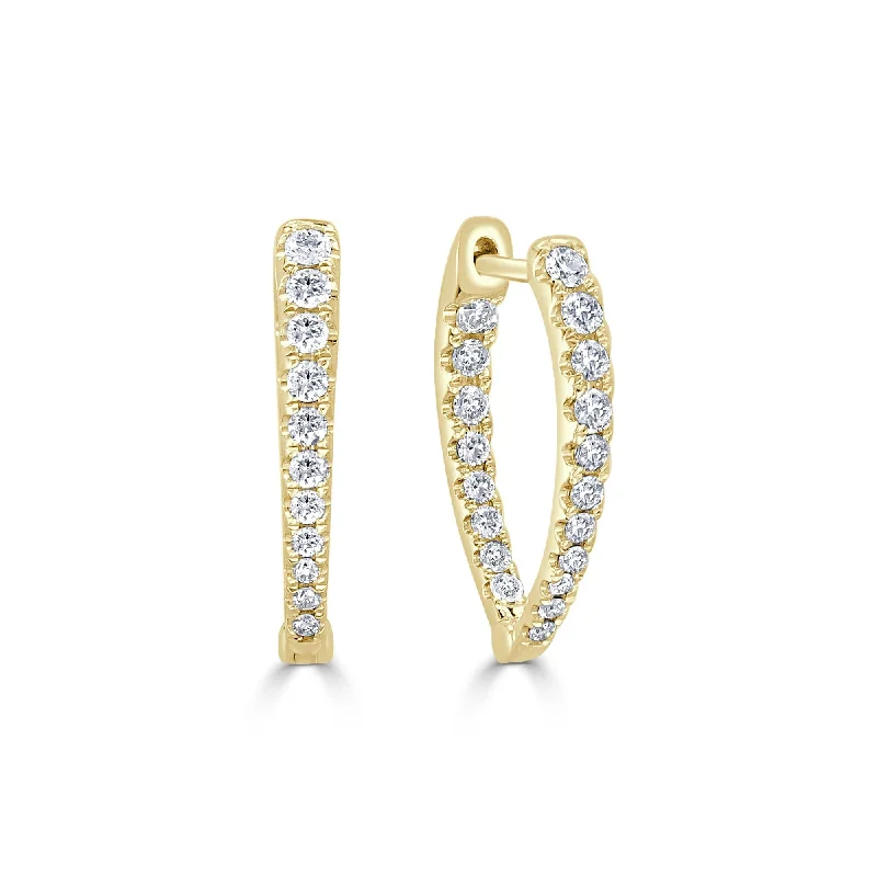 Women’s art deco earrings-14k Gold & Diamond Point Hoop Earrings 3/4"