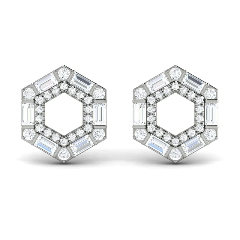 Women’s delicate earrings-Diamond Baguette Double Row Open Honeycomb Stud Earrings