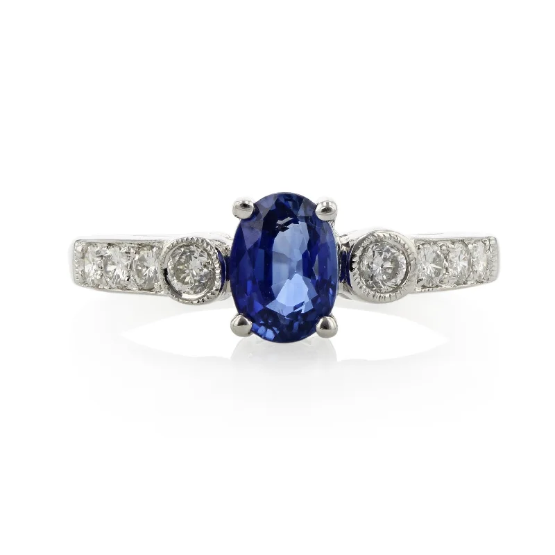 Women’s elegant round engagement rings-14K WHITE GOLD PVAL TANZANITE=0.49CT AND 8 ROUND DIAMONDS=0.28CT RING