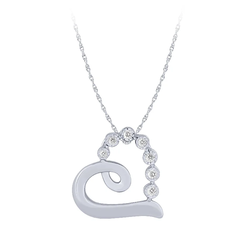 Women’s diamond pendant necklaces-14K White Gold 1/20Ct Diamond Heart Pendant W/ 7 Diamonds