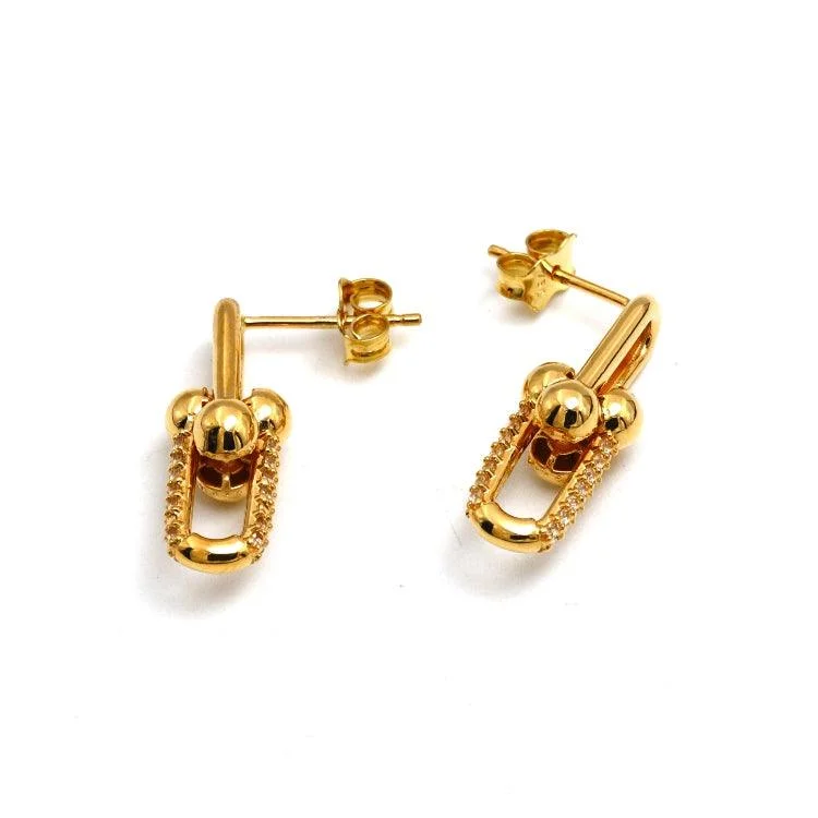 Women’s crystal stud earrings-Real Gold GZTF Solid Hardware Stone Earring 0870 E1845