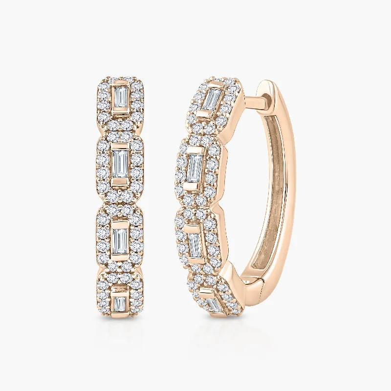 Women’s heart-shaped stud earrings-Baguette Halo Huggie Hoop Earrings