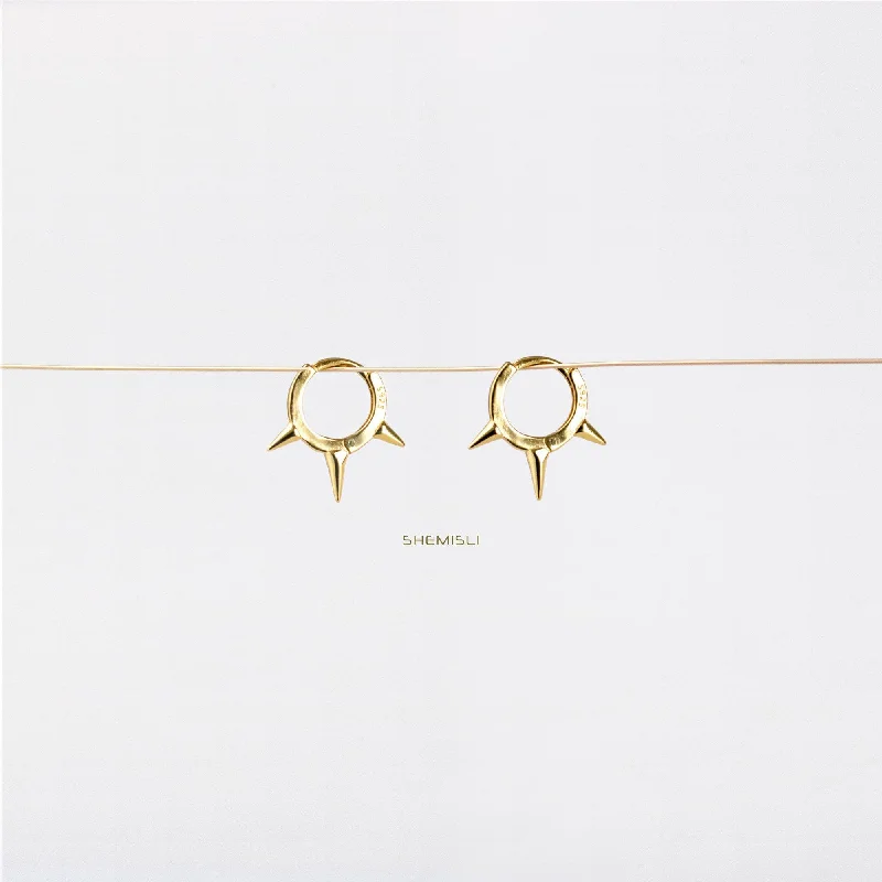 Women’s modern earrings-Spike Hoop Earrings, Huggies, Gold, Silver SHEMISLI SH093