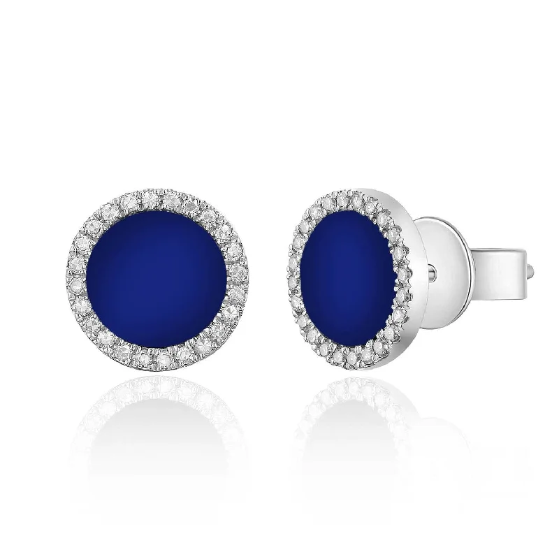 Women’s teardrop earrings-14k Gold Diamond & Lapis Stud Earrings