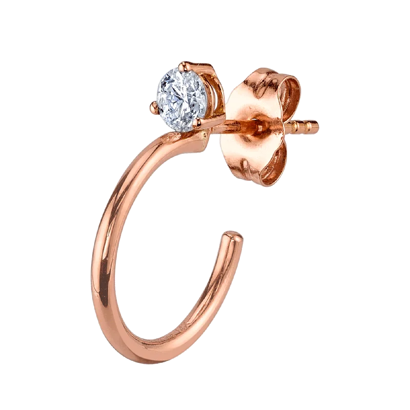 Women’s statement stud earrings-Small Solitaire Hoop - White Diamond / 14k Rose Gold