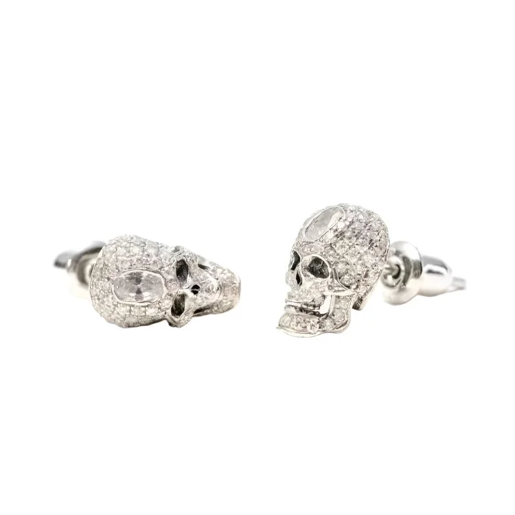 Women’s colored gemstone earrings-Skull Earrings in Sterling Silver