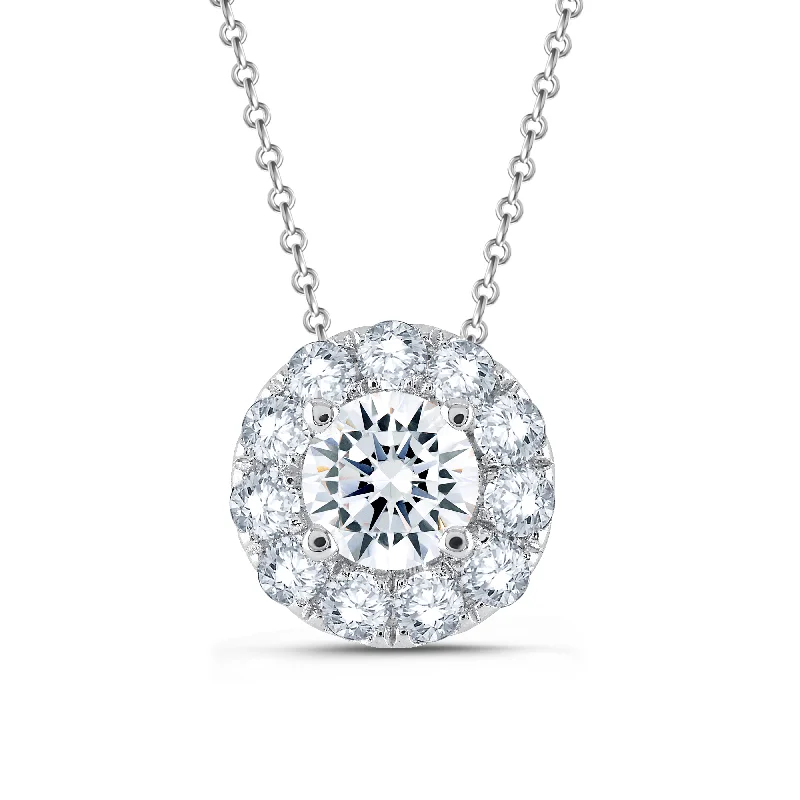 Women’s luxury gold necklaces-Lab Grown Diamond 3/4 Carat Halo Pendant