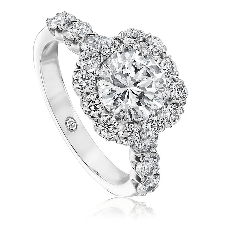 Women’s vintage-inspired engagement rings-Diamond Halo Semi-Mount Ring in 18K White Gold for Round Center, Size 6.5