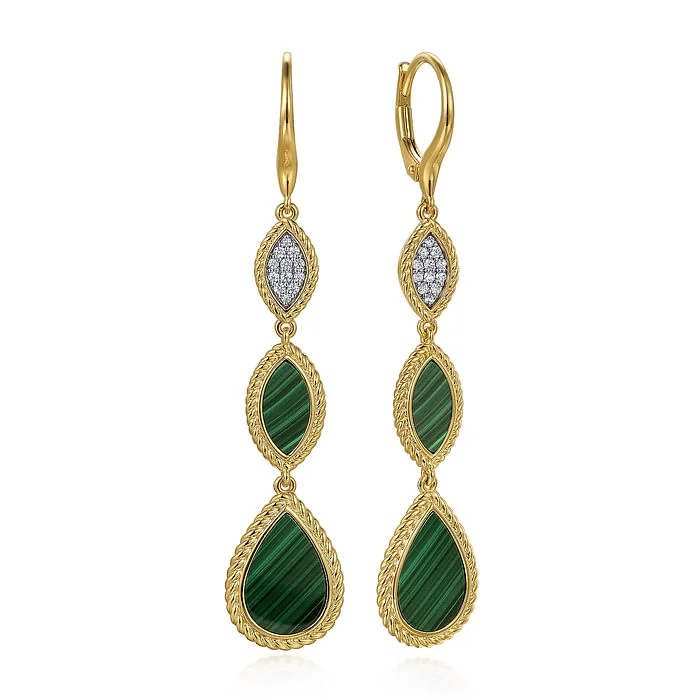 Women’s diamond stud earrings-Malachite Rope Drop Earrings