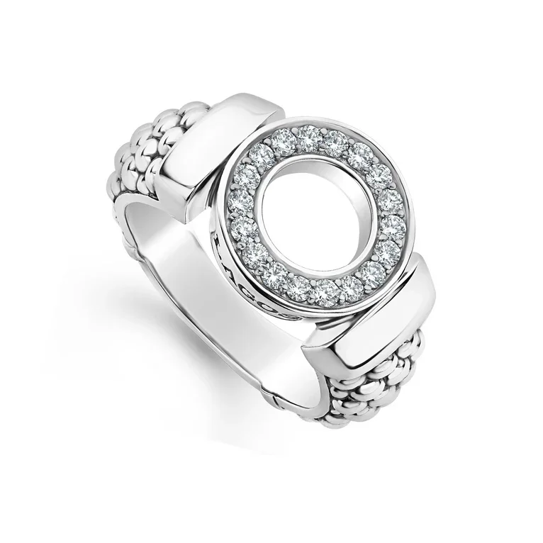 Women’s bridal sets with engagement rings-Caviar Spark Diamond Circle Caviar Beaded Ring in Sterling Silver, Size 8