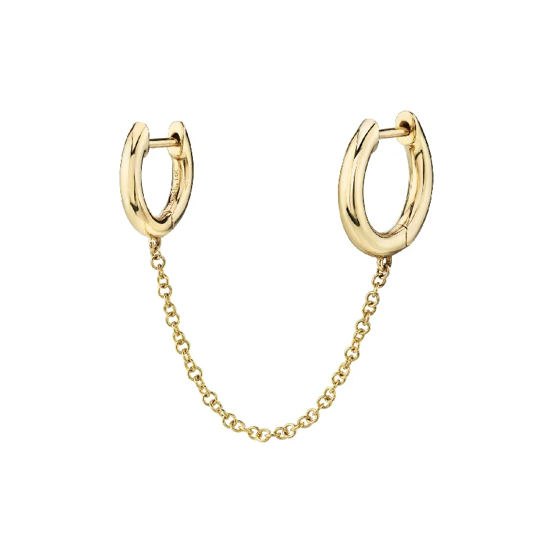 Women’s luxurious stud earrings-Double Slim Hoop With Chain Earring - 14k Yellow Gold