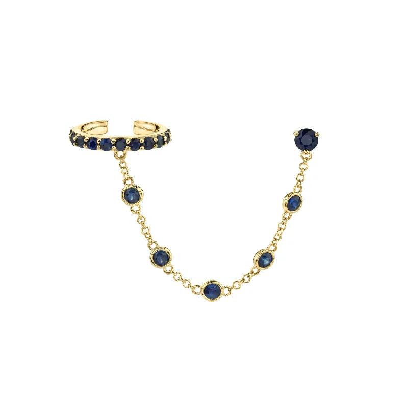 Women’s long gold earrings-Bezel Connected Cuff - Blue Sapphire / 14k Yellow Gold