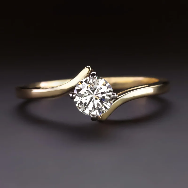 Women’s square engagement rings-DIAMOND BYPASS RING 0.45c VERY GOOD CUT ROUND 14k YELLOW GOLD SOLITAIRE COCKTAIL