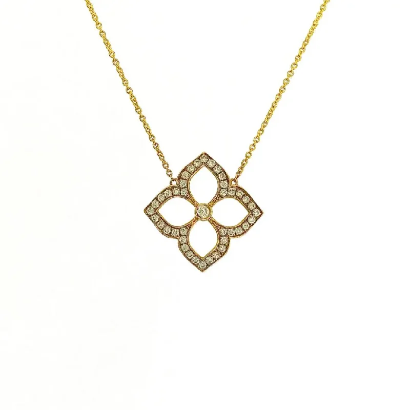 Women’s diamond necklaces-Yellow Gold Diamond Open Clover Pendant