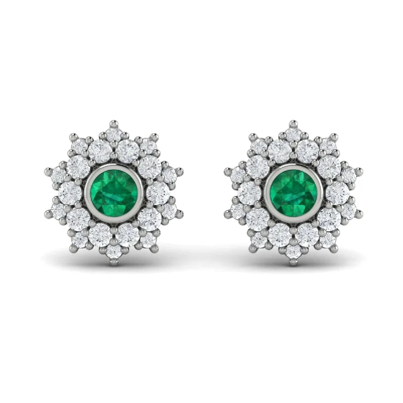 Women’s classy earrings-Diamond Star Cluster and Emerald Stud Statement Earrings