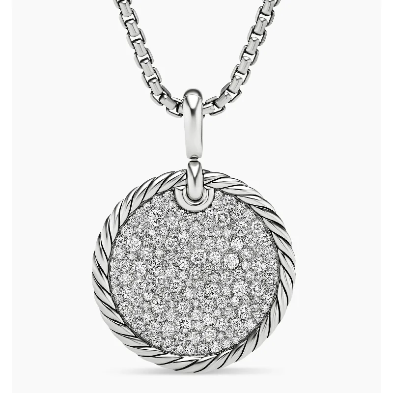 Women’s handmade necklaces-Pre-owned David Yurman Elements Disc Pendant with Pave Diamonds 24mm