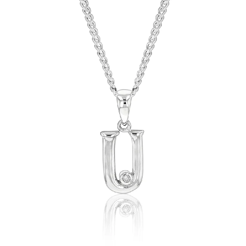 Women’s colorful gemstone necklaces-Silver Pendant Initial U set with Diamond