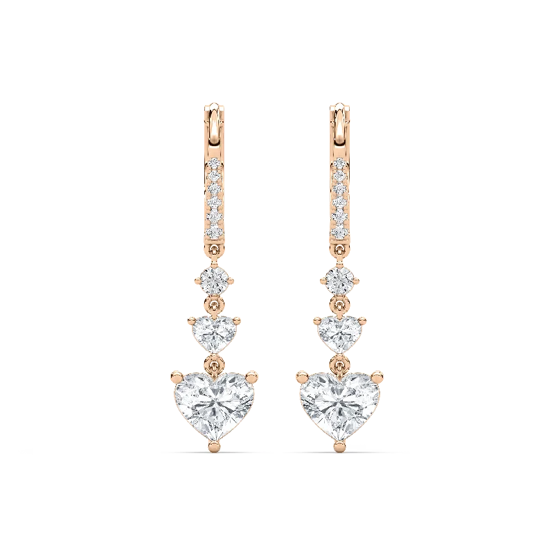 Women’s sparkling earrings-Heart and Round Drop Earrings