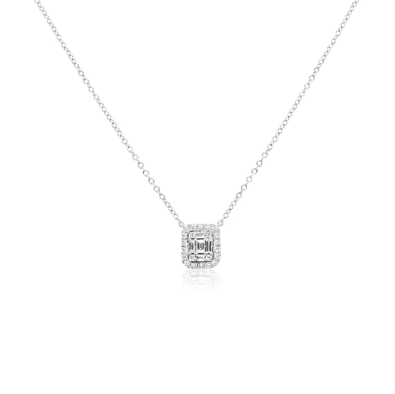 Women’s silver chain necklaces-Square Pendant With Baguette Diamonds In Center