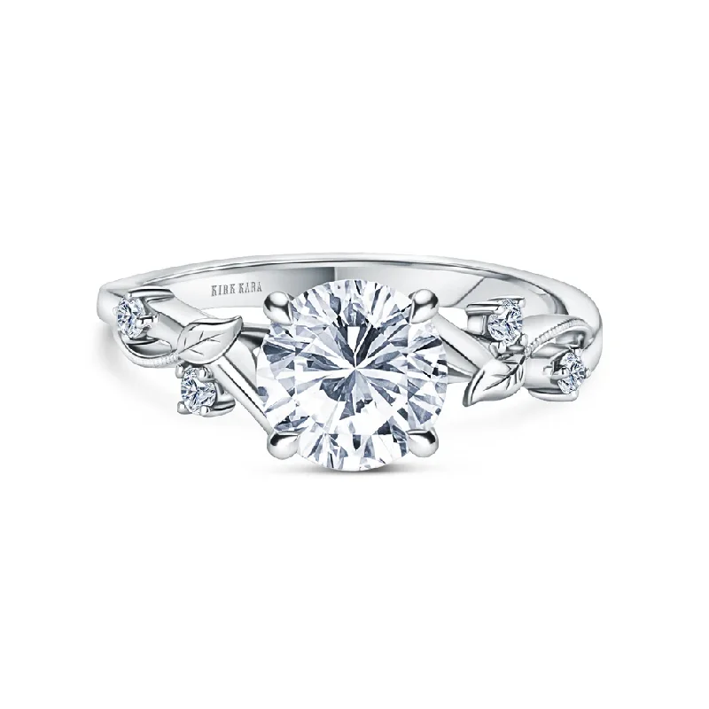 Women’s sapphire engagement rings-Dahlia Diamond Semi-Mount Ring in 14K White Gold for Round Center, Size 6.5