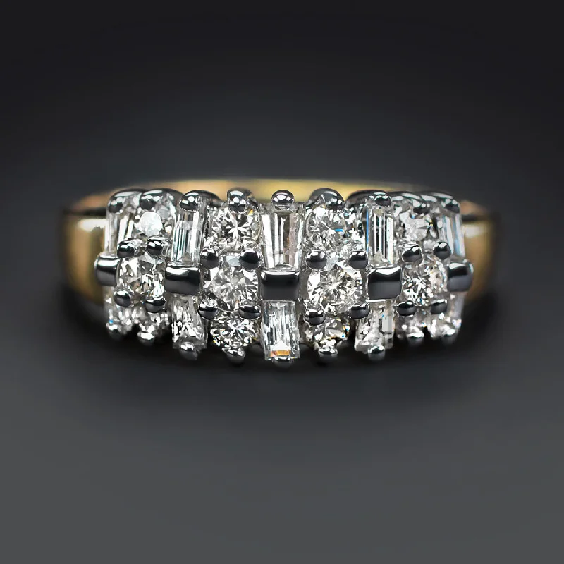 Women’s solitaire engagement rings-NATURAL DIAMOND COCKTAIL RING .65ct STACKING BAND 14K TWO TONE GOLD ANNIVERSARY