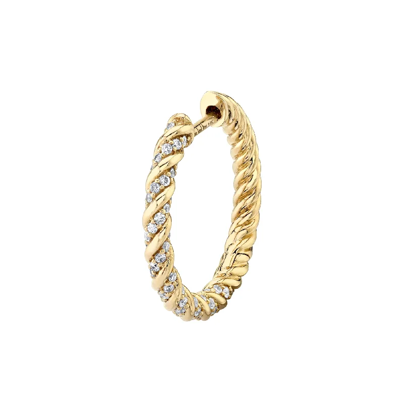 Women’s fancy earrings-Large Retro Twist Hoop - White Diamond / 14k Yellow Gold