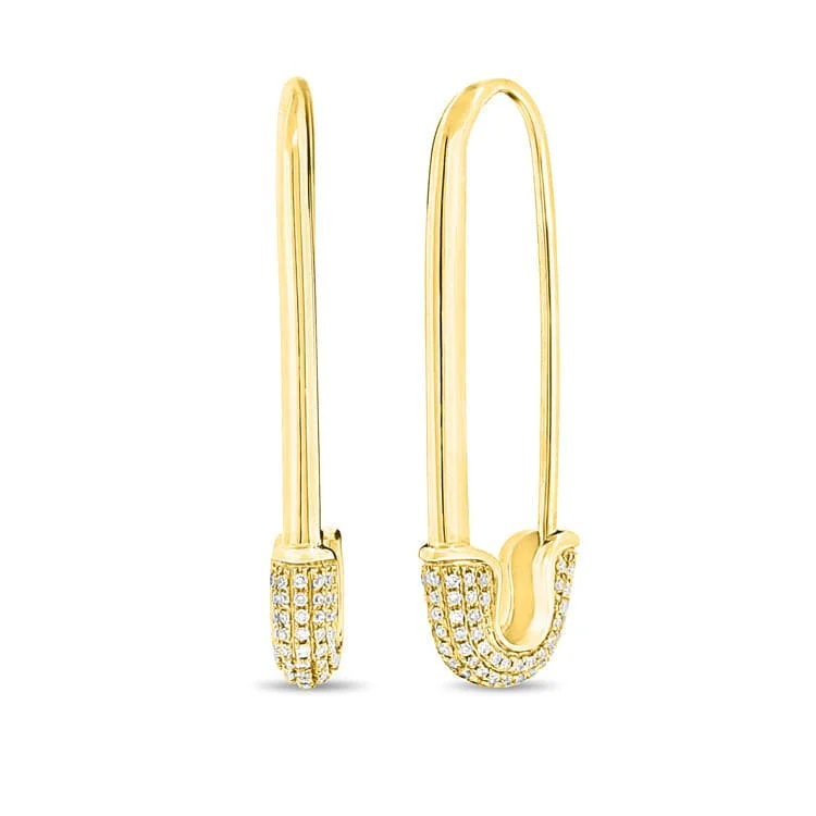 Women’s gold drop earrings-14k Gold & Diamond Safety Pin Earrings