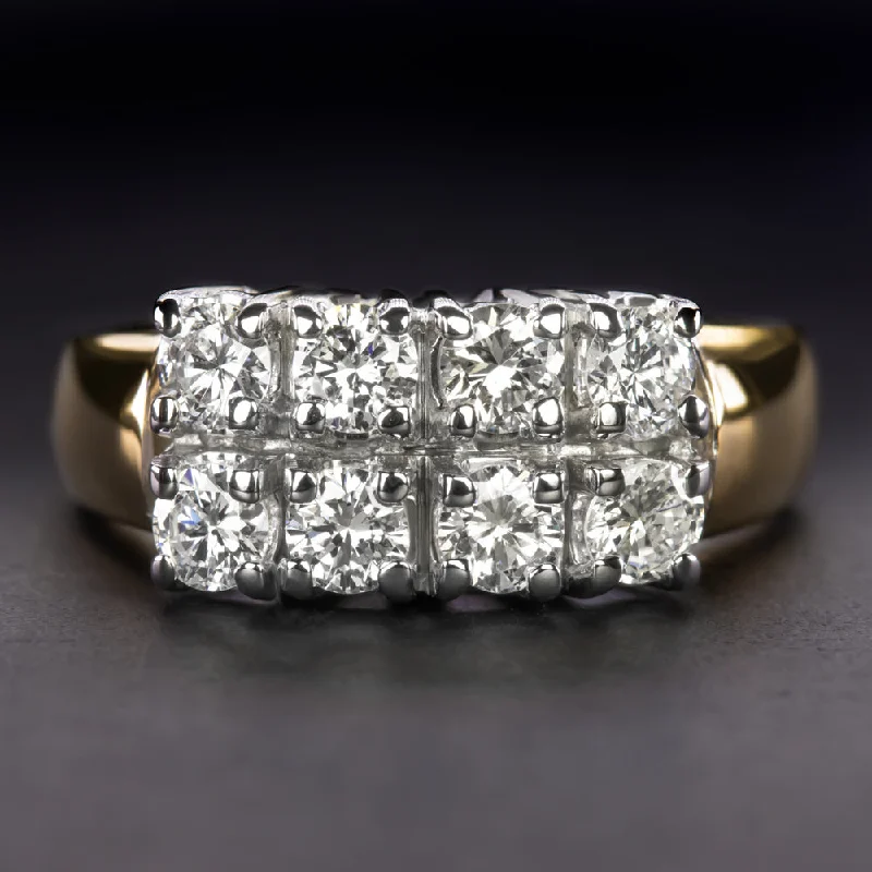 Women’s rose gold sapphire engagement rings-DIAMOND CLUSTER COCKTAIL RING 0.65c F VS 18k TWO TONE GOLD DOUBLE ROW BAND 2/3ct