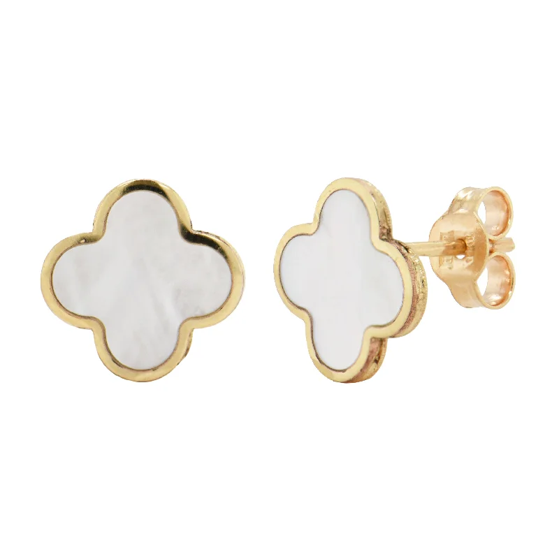 Women’s opal earrings-14k Gold & Mother of Pearl Clover Stud Earrings