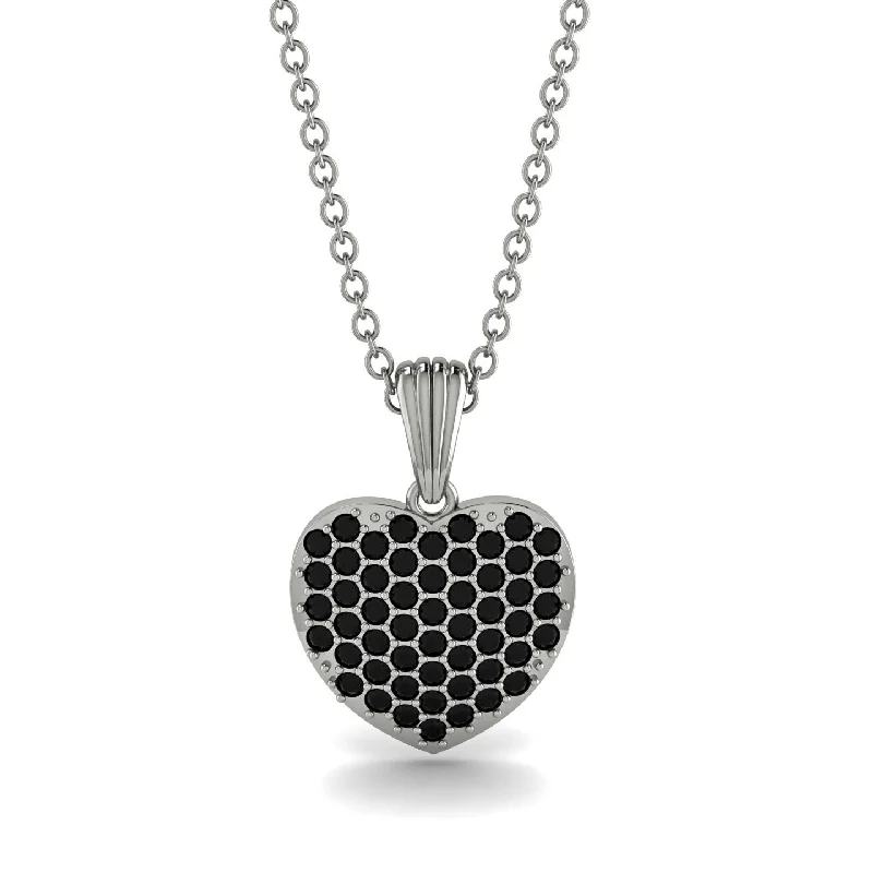 Women’s boho necklaces-Black Diamond Pave Heart Pendant - Yasmin No. 9