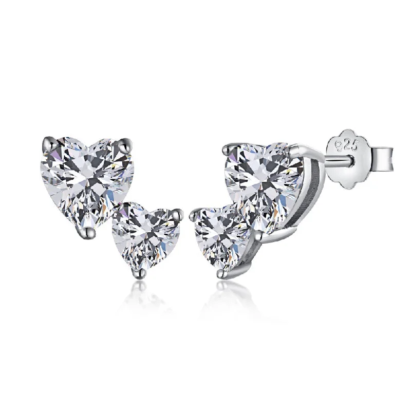 Women’s gemstone hoop earrings-Double Heart Diamond Earrings | S925 | CZ