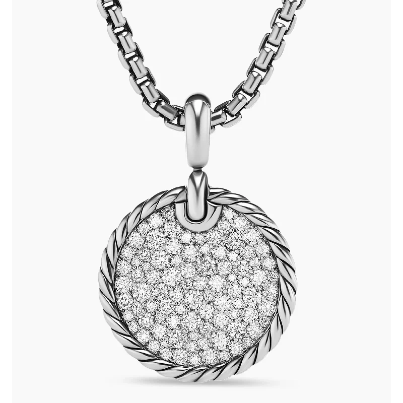 Women’s gold heart necklaces-Pre-owned David Yurman Elements Disc Pendant with Pave Diamonds 21mm