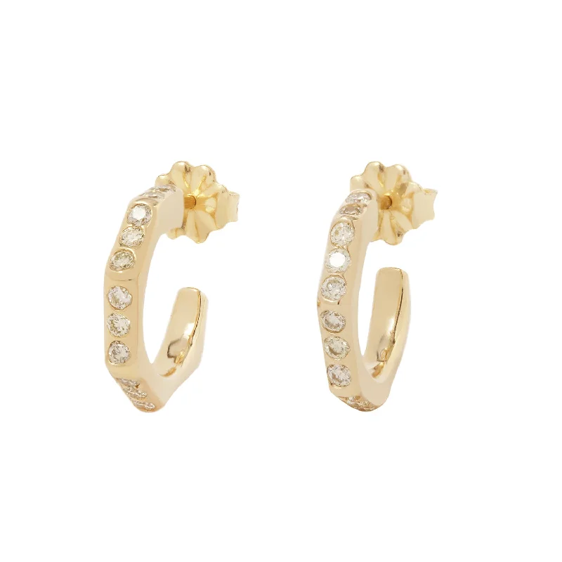 Women’s gold chandelier earrings-Canary Diamond Geometric Hoops