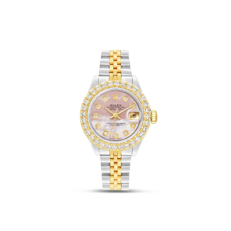 Women’s stackable diamond engagement rings-Women's Rolex DateJust 28mm 1.5ctw Diamond Bezel Mother of Pearl