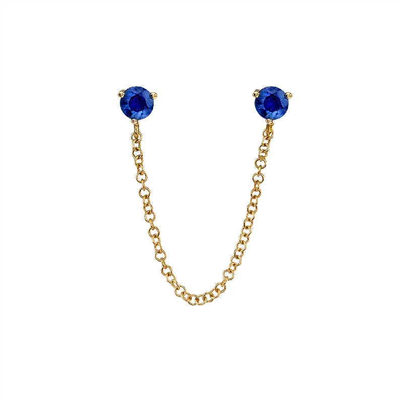 Women’s custom earrings-Connected Stud Earring - Blue Sapphire / 14k Yellow Gold