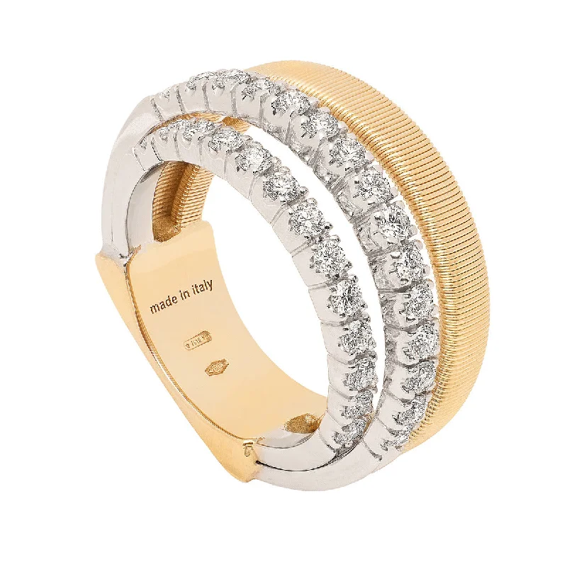 Women’s cushion-cut engagement rings-18K Yellow and White Gold Three Strand Ring with Diamonds