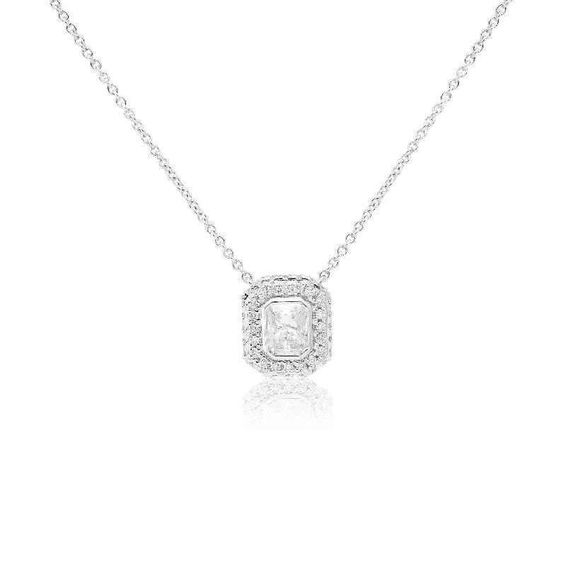 Women’s diamond necklaces with pendants-Radiant Diamond Pendant With Halo