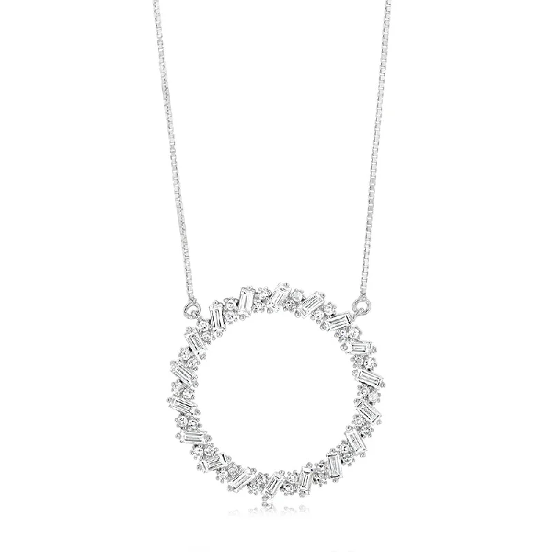 Women’s oval pendants necklaces-Luminesce Lab Grown Circle Pendant in 1 Carat Diamond & Baguettes with Silver Slider Chain