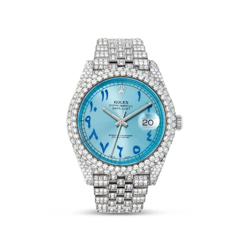 Women’s pear-shaped diamond engagement rings-23ctw Full Diamond Rolex DateJust 41mm Blue Arabic Jubilee