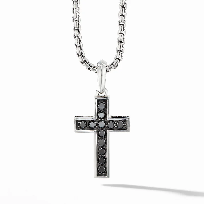 Women’s gemstone pendant necklaces-David Yurman Men's Cross Pendant with Pave Black Diamonds 28MM