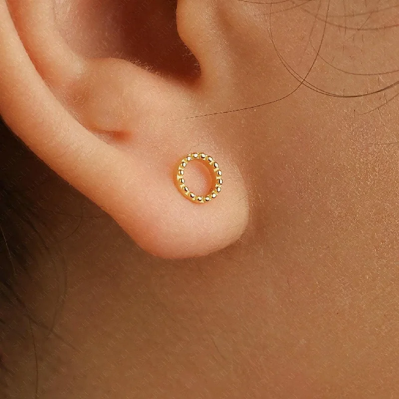 Women’s opal earrings-Tiny Dotty Open Circle Studs Earrings, Unisex, Gold, Silver SHEMISLI - SS132